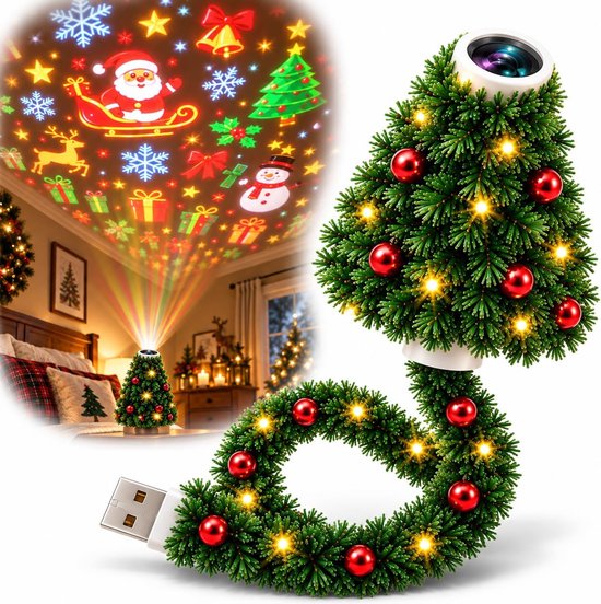 Casalora Christmas Projector Lights Indoor Plug and Play Tree Shape Table Lamp15x8cm Holiday Projector Indoor with 6 Slides for Home Party Living Room Dorm Hotel Camping van casalora