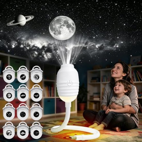Casalora® Galaxy Projector, 2-in-1 USB sterrenhemelprojector voor volwassenen 12 films dimbaar 360° HD Smart Dynamic 5D holografische nachtlampprojector voor slaapkamer, auto en reizen van casalora