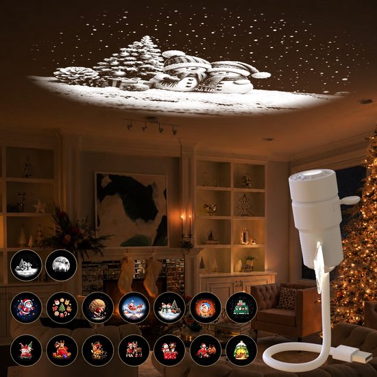 Casalora® Kerst Sterrenprojector & Nachtlampje 2-in-1 - 16 Verwisselbare Kerstfilms - 360° Flexibel - USB - Kerstverlichting voor Slaapkamer en Kinderkamer