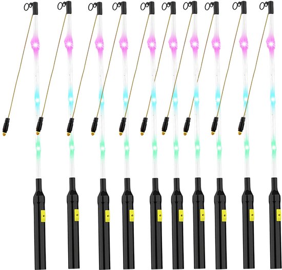 Cepewa Lampionstokje - 10x - met 4 LED lichtjes - excl. batterijen - 50 cm - zwart