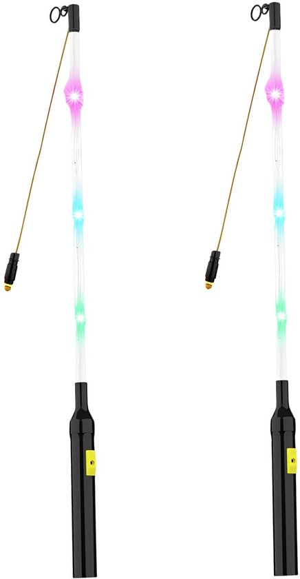 Cepewa Lampionstokje - 2x - met 4 LED lichtjes - excl. batterijen - 50 cm - zwart