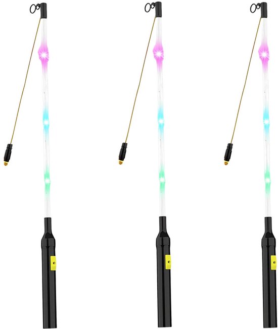 Cepewa Lampionstokje - 3x - met 4 LED lichtjes - excl. batterijen - 50 cm - zwart