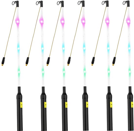 Cepewa Lampionstokje - 6x - met 4 LED lichtjes - excl. batterijen - 50 cm - zwart