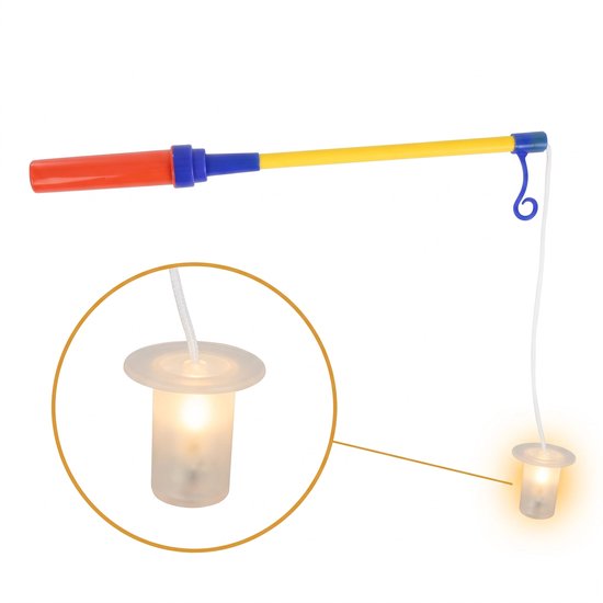 Cheqo® Lampionstokje 50 cm met LED Lichtje - Sint Maarten - Lampion Lampje - 11 November - Lantaarnstok - voor Kinderen - Warm Wit - Halloween - Kinderfeestje - Inclusief Batterijen