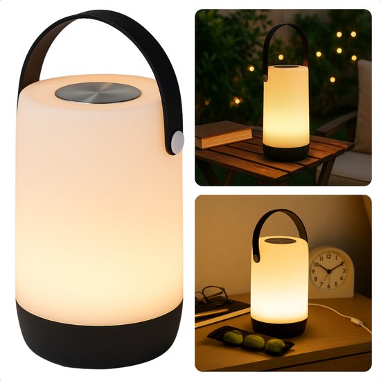 Cheqo® LED Nachtlamp Opblaadbaar - Nachtlampje - Leeslamp - Sfeerlamp - Lantaarn - Tuinlantaarn - Tafellamp - Dimbaar - Voor Binnen & Buiten - Kunststof - USB-C van Merkloos