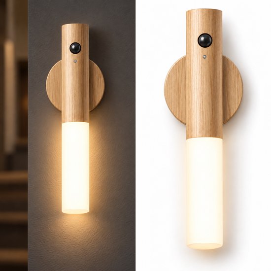 Cheqo® Nachtlamp met Bewegingssensor - Draadloze Wandlamp Binnen - Oplaadbare LED Lamp - Warm Wit Licht - Nachtlampje met Magneet - Sensorlamp - Zaklamp - Draagbare Lamp - USB Oplaadbaar - Noodverlichting voor Slaapkamer en Hal van Cheqo®