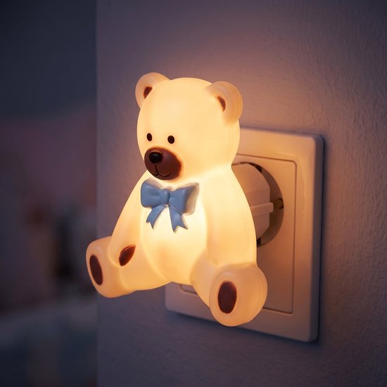 Cheqo® Nachtlampje Kinderen voor Kinderkamer en Babykamer - Baby Nachtlamp Beer Beertje - Stopcontact Lamp - LED Nachtlicht voor Slaapkamer - Stekkerlampje Dier Sfeerlampje - Warm Wit Stopcontactlampje voor Kind en Kindje
