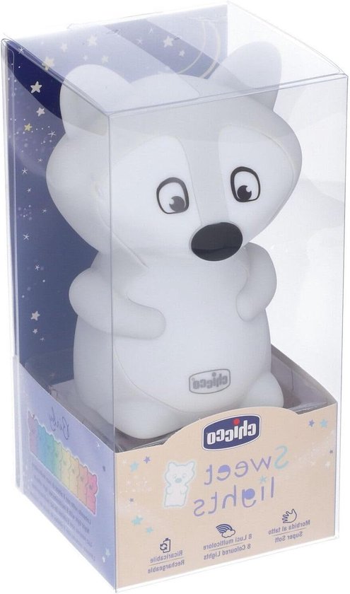 Chicco - Vos Nachtlichtje voor Baby´s - Meerkleurig LED-lampje van Zachte Siliconen - Activatie door Aanraking - Oplader met USB-Kabel Inbegrepen
