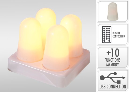 Cilgro LED theelicht vlamlamp oplaadbaar 4 stuks met laadstation. van Cilgro