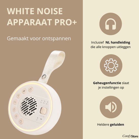 Comfykids Slaapgeluiden Apparaat voor Kinderen - White Noise,- Natuurgeluiden & Nachtlamp - Bluetooth