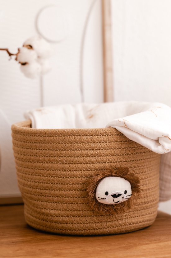 Commodemandje leeuw jungle - jute - medium - commodemandjes - commode organizer - babykamer decoratie - babykamer accessoires