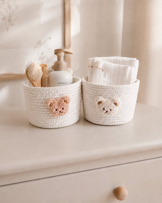 Commodemandjes teddy 2 stuks - setje – teddybeer – commode organizer – opbergmand kinderkamer - babykamer decoratie – kraamcadeau - Baby speelgoed.