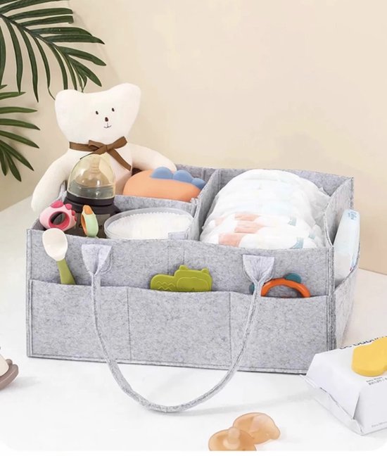 Commodemand│Luiermand Babykameraccessoires Luier Organizer│Luiertas │Opbergmand kinderkamer Kraamcadeau babyshower│Grijs│Draagbaar