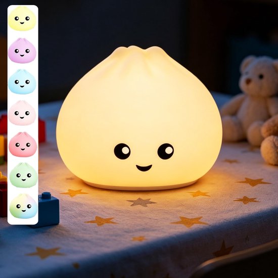 COOAU Zachte Kneedbare Silicone Nachtlamp voor Kinderen, Schattige Baozi Dimlamp met Touchbediening, 7 Kleuren & USB Oplaadbaar, Perfect als Slaaphulpmiddel voor Kinderslaapkamer & Babykamer