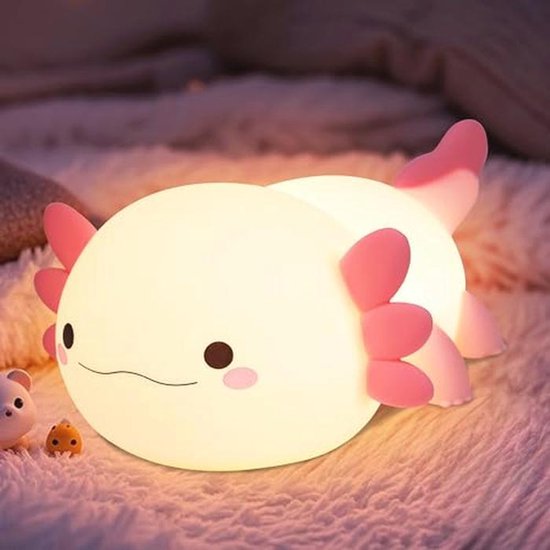 CooPark Axolotl Nachtlampje, Salamander zachte siliconen lamp met dimbare timer, oplaadbaar, cadeau op slaapkamertafel, babykamer borstvoeding, nachtkastje decoratie voor kinderen baby meisjes van Merkloos