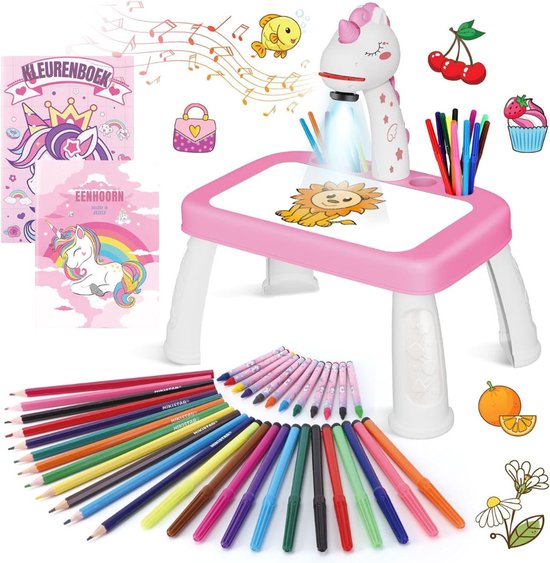 Core® Tekenprojector Kinderen - Tekenprojector - Kinder Tekenprojector - met Tafeletje - Roze - 10cm x 39cm x 33cm van Merkloos
