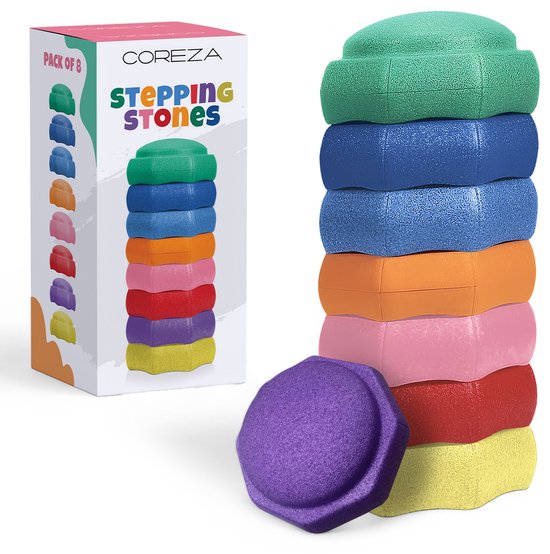 COREZA® Stapelstenen 8 stuks – Stapstenen – Balansstenen - Stepping Stones - Dreumes speelgoed - Motoriek & Evenwicht - Kinderen - Rivierstenen - Balanceer stenen van Merkloos