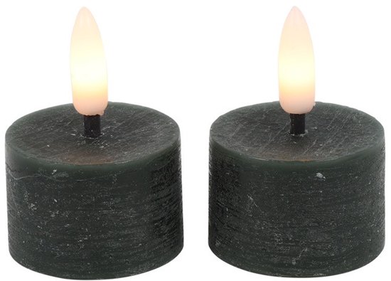 Countryfield LED theelicht rustiek groen 4cm set van 2 decoratief. van Countryfield