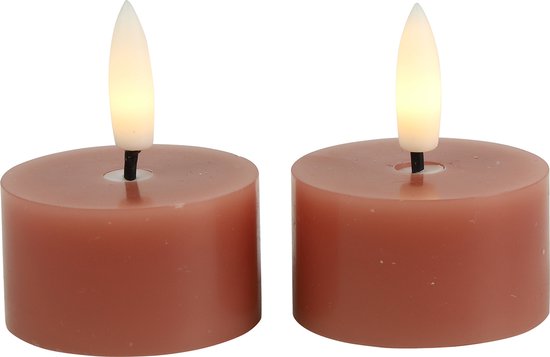 Countryfield LED theelicht rustiek roze 4cm - set van 2 stuks. van Countryfield