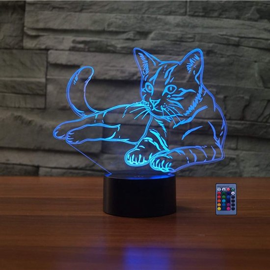 Creatieve 3D Kat Nachtlampje met Afstandsbediening - 7/16 Kleuren LED Tafellamp van Merkloos