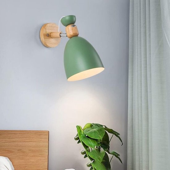 Creatieve, moderne wandlamp, minimalistische wandlamp, smeedijzeren E27-fitting, Scandinavische decoratieve kunststijl, geschikt voor slaapkamers, woonkamers, kinderkamers, eetkamers, hallen en trappenhuizen (groen).