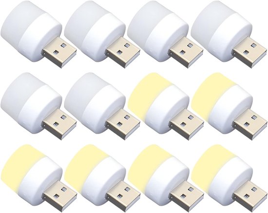 Crrynuo - Mini Nachtlampje - LED lamp - USB-Voeding - Draadloze Mini Nachtlamp - 12 Stuks - Energiezuinig van Merkloos
