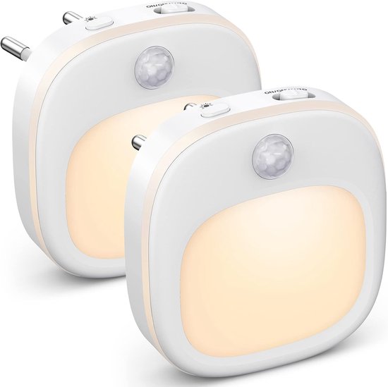 Crrynuo - Nachtlampfitting - [2-pack] Nachtlampje met bewegingssensor - 10-100% aanraakbediening - Dimbaar - 3 standen (aan/auto/uit) - LED-nachtlampje met schemersensor - Geschikt voor kinderkamers, trappen en gangen van Merkloos