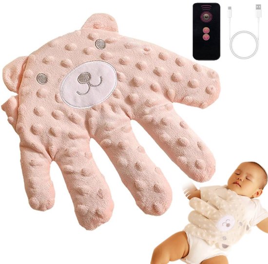 Cuhostki - 1 Stuk - Slaaphulp - Baby aaiende slaap kalmerende palm - Elektrische Baby Slaap Kalmerende Palm - Roze Beer Baby Slaaphulp - Roze - Stof - Automatische Slapend Handeling - Afstandsbediening - Verwarmbaar van Cuhostki