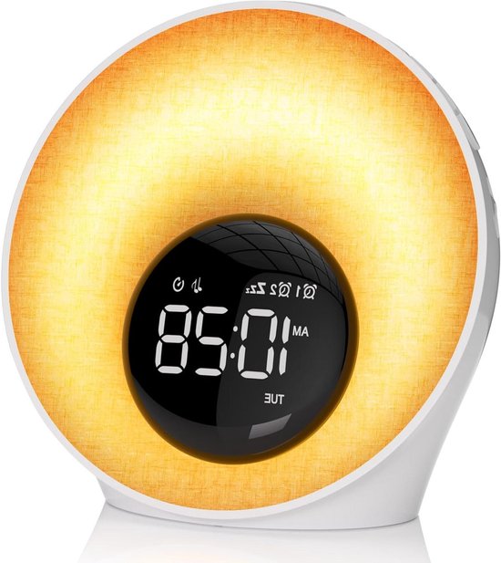 Daglichtwekker - Lichtwekker Zonsopgang - Rustig Ontwaken - Met Witte Ruis - 14 Kleuren - Wit