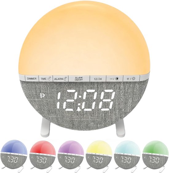 Daglichtwekker Zonsopgang - Lichtwekker Wake Up Light - Stressvrij Wakker Worden - Zonsopgang Simulatie 8 Kleuren - 0.9 Inch Display