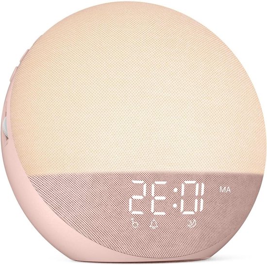 Daglichtwekker Zonsopgang - Weklamp Wake-up Light - Rustig Wakker Worden - Simuleert Natuurlijke Zonsopgang - 18 x 18 cm - Kersenbloesemroze van Merkloos