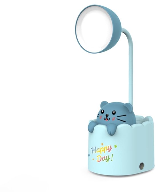 Dailyiled - kinder nachtlamp - cartoon - 2 standen - puntenslijper - kat - blauw van Dailyiled