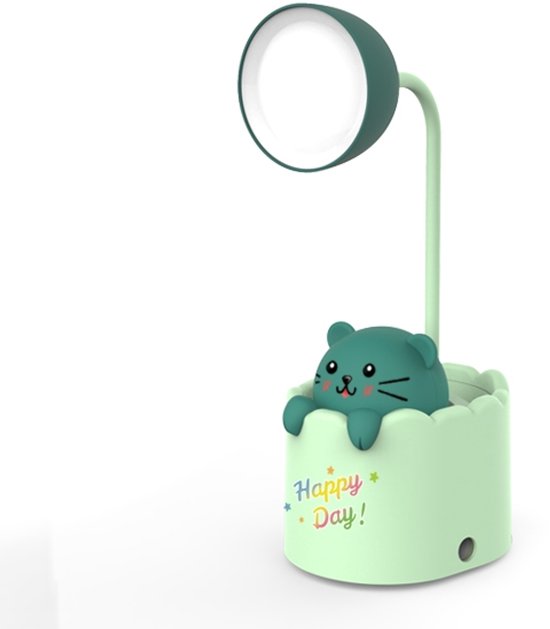 Dailyiled - kinder nachtlamp - cartoon - 2 standen - puntenslijper - kat - groen van Dailyiled
