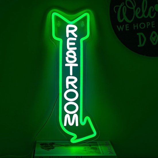 Daity 1 Pack - Badkamer neonlicht, wanddecoratie, toilet neon pijl LED neonbord, badkamer LED-bord, geschikt voor badkamers, hotels, bars (43*16cm) van Daity