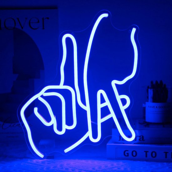 Daity 1 stuk - Gebaar neonlicht - honkbalteam neonlicht - blauw lettergebaar LED-bord - vinger neon wanddecoratie - neonlicht - geschikt voor slaapkamer - garage - speelkamerdecoratie (38*32,5 cm)