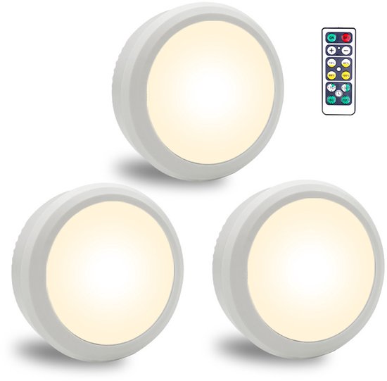 Daity 3-pack - LED-nachtlampje, afstandsbediening voor kastverlichting, pucklampje, nachtlampje volwassenen, slaapkamer, keuken (wit, 8*2,8 cm) van Daity