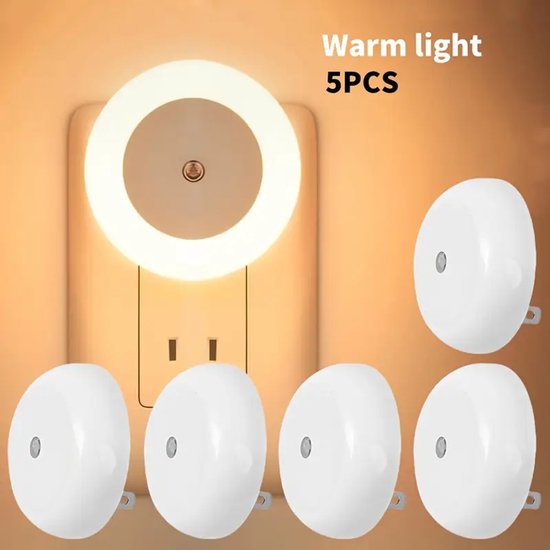 Daity [5-pack] Nachtlampje, stopcontact, automatisch detecterend warmwit LED-nachtlampje 0,5W, geschikt voor slaapkamer, badkamer, gang, keuken (warm wit licht) van Merkloos