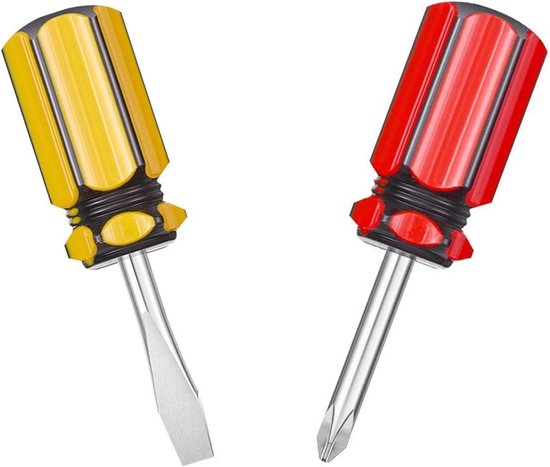 Daity Mini-schroevendraaierset met korte steel - tweekleurige schroevendraaiers met kleine steel - kruiskopschroevendraaier en platte schroevendraaier.