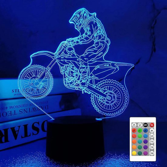 Daity Off-road motorfiets cadeau, off-road motorfiets 3D nachtlampje, geschikt als kerst verjaardagscadeau voor kinderen, geschikt voor kindermotorfans met afstandsbediening, 16 kleurveranderingen van Daity