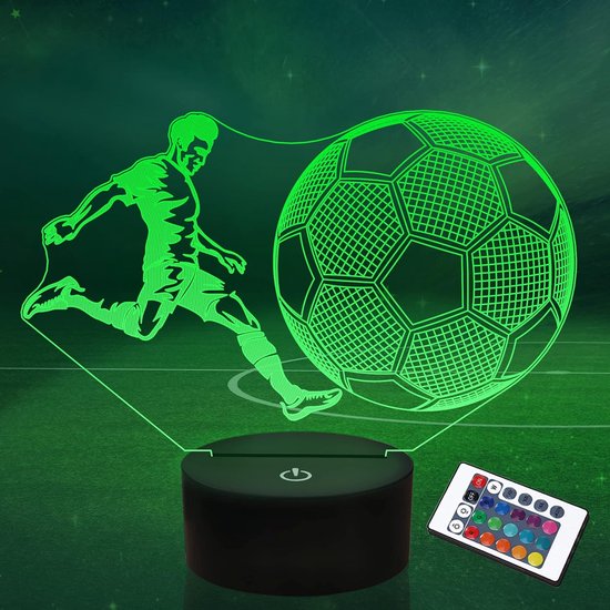 Daity Voetbal nachtlampje cadeau voor jongens en meisjes, voetballampje 3D illusie licht, 16 kleuren, knipperend en veranderend, geschikt voor kinderen van 8-12 jaar oud verjaardag kerstdecoratie cadeau slaapkamerdecoratie van Daity
