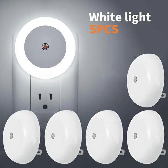 Daity[5-pack] Nachtlampje, stopcontact, automatisch detecterend, koelwit LED-nachtlampje, 0,5 W, geschikt voor slaapkamer, badkamer, gang, keuken (koelwit licht) van Merkloos