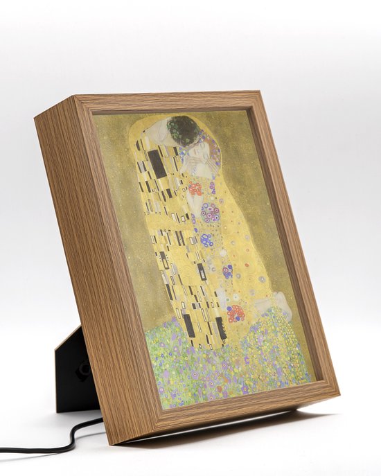 De Kus Gustav Klimt – 22×17 cm – Verlicht kunstwerk – LED licht portret nachtlampje – Dimbaar – Sfeerverlichting – Kinder Woon en Slaapkamer Wall Art Decor van Merkloos
