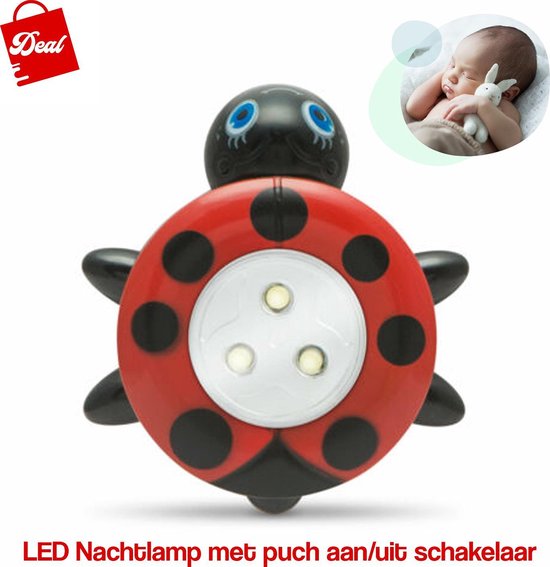 Deal LED Nachtlamp - Met Push Aan & Uit Schakelaar - Nachtlampje kinderen - Nachtlampje baby - lieveheersbeestje van Merkloos