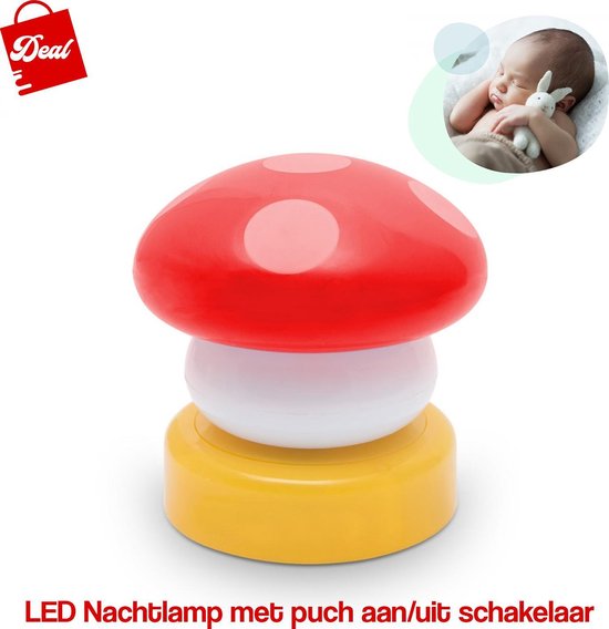 Deal LED Nachtlamp - Nachtlampje kinderen - Nachtlampje baby - Met Push Aan & Uit Schakelaar - Rood Paddenstoeltje van Merkloos