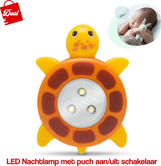 Deal LED Nachtlamp - Nachtlampje kinderen - Nachtlampje baby -Met Push Aan & Uit Schakelaar - Schildpadje van Merkloos