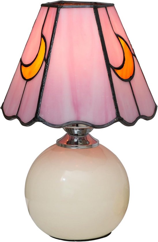 Decoratieve Paddestoel Tafellamp met Glas-in-lood Maan Scherm | Sfeervolle Nachtlamp