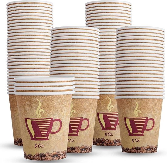 Decorline -Kartonnen Koffiebekers 200ml - 100 stuks -Coffee to go papieren bekers -wegwerp papieren bekers voor warme dranken. van Decorline