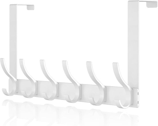 Deurhaken over deur - stevige deurhanger - 12 haken voor jassen, hoeden - tassen - kleding - handdoeken - wit