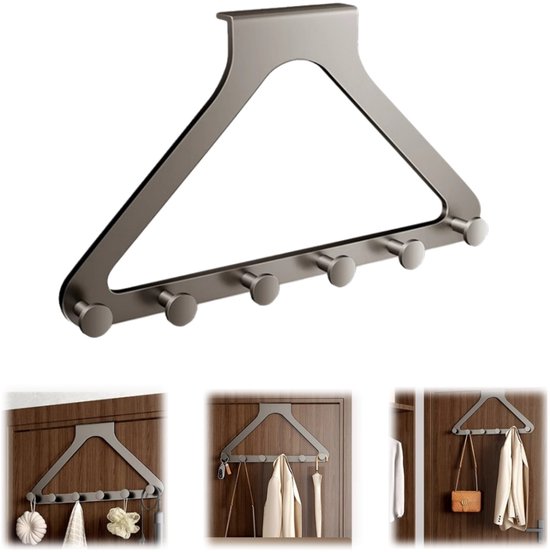 Deurhanger - Kapstok - Opberghaak - Opbergrek - Rek van koolstofstaal - Geen boren nodig - 6 ophangsleuven - Met geluidsdempende stickers - Voor het ophangen van kleding, hoeden, handdoeken, jassen, tassen (41,5*22 cm - Donkergrijs)