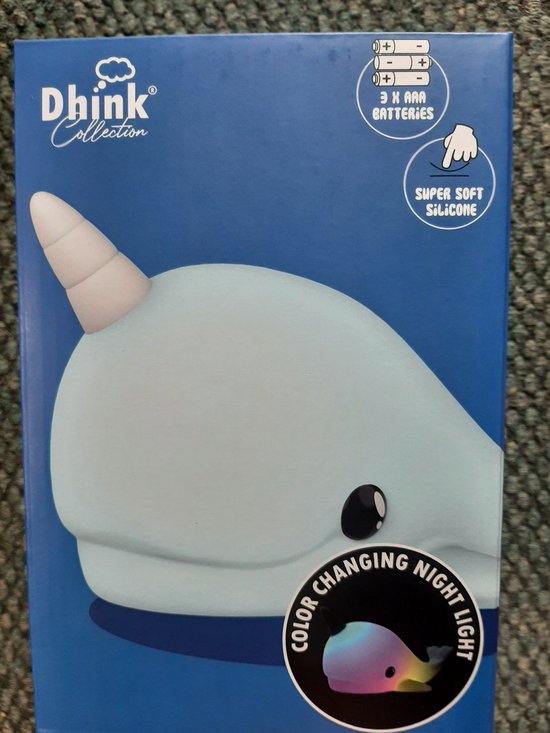 Dhink-Nachtlampje Narwhal in zacht knuffel-siliconen materiaal van Dhink